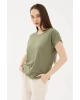 Fashion Friends Bisiklet Yaka Dökümlü Viskon Haki Kadın T-Shirt