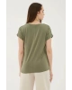 Fashion Friends Bisiklet Yaka Dökümlü Viskon Haki Kadın T-Shirt