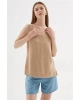 Fashion Friends V Yaka Keten Bej Kadın Bluz