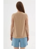 Fashion Friends V Yaka Keten Bej Kadın Bluz