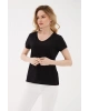 Fashion Friends V Yaka %100 Pamuklu Tişört Siyah
