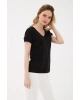 Fashion Friends V Yaka %100 Pamuklu Tişört Siyah