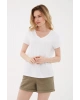 Fashion Friends V Yaka %100 Pamuklu Tişört Beyaz
