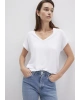 Mavi V Yaka Beyaz Basic Viskoz Tişört Regular Fit / Normal Kesim