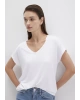 Mavi V Yaka Beyaz Basic Viskoz Tişört Regular Fit / Normal Kesim