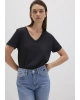 Mavi V Yaka Siyah Basic Tişört Regular Fit / Normal Kesim