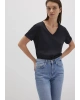 Mavi V Yaka Siyah Basic Tişört Regular Fit / Normal Kesim