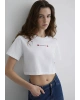 Mavi Baskılı Beyaz Crop Tişört Regular Fit / Normal Kesim