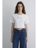 Mavi Baskılı Beyaz Crop Tişört Regular Fit / Normal Kesim