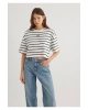 Mavi Logo Baskılı Siyah Çizgili Crop Tişört Crop / Kısa Kesim