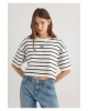 Mavi Logo Baskılı Siyah Çizgili Crop Tişört Crop / Kısa Kesim