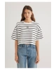 Mavi Logo Baskılı Siyah Çizgili Crop Tişört Crop / Kısa Kesim