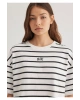 Mavi Logo Baskılı Siyah Çizgili Crop Tişört Crop / Kısa Kesim