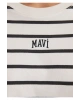 Mavi Logo Baskılı Siyah Çizgili Crop Tişört Crop / Kısa Kesim