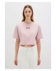Mavi Logo Baskılı Crop Pembe Kadın T-Shirt