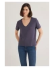Mavi V Yaka Mor Basic Tişört Regular Fit / Normal Kesim
