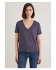 Mavi V Yaka Mor Basic Tişört Regular Fit / Normal Kesim