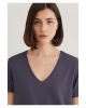 Mavi V Yaka Mor Basic Tişört Regular Fit / Normal Kesim