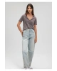 V Yaka Gri Basic Tişört Slim Fit / Dar Kesim