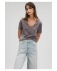 V Yaka Gri Basic Tişört Slim Fit / Dar Kesim