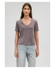 V Yaka Gri Basic Tişört Slim Fit / Dar Kesim