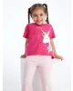 LCW Kids Fuşya Bisiklet Yaka Baskılı Kısa Kollu Kız Bebek Tişört