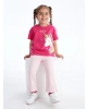 LCW Kids Fuşya Bisiklet Yaka Baskılı Kısa Kollu Kız Bebek Tişört