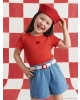 LCW Kids Indigo Beli Kemerli Kız Çocuk Jean Şort