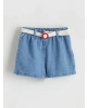 LCW Kids Indigo Beli Kemerli Kız Çocuk Jean Şort