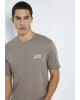 Mavi Logo Baskılı Kahverengi Tişört
