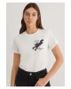 Mavi Kedi Baskılı Beyaz Tişört Semi Slim Fit / Yarı Dar Kesim