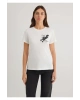 Mavi Kedi Baskılı Beyaz Tişört Semi Slim Fit / Yarı Dar Kesim