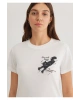 Mavi Kedi Baskılı Beyaz Tişört Semi Slim Fit / Yarı Dar Kesim