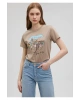 Mavi Bisiklet Baskılı Kahverengi Tişört Slim Fit / Dar Kesim