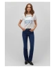 Mavi Çiçek Baskılı Beyaz Tişört Slim Fit / Dar Kesim