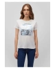 Mavi Çiçek Baskılı Beyaz Tişört Slim Fit / Dar Kesim