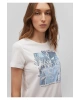 Mavi Çiçek Baskılı Beyaz Tişört Slim Fit / Dar Kesim