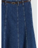 LCW Vision Indigo Yüksek Bel Kemerli Kloş Jean Etek