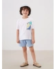 LCW Kids Beyaz Bisiklet Yaka Baskılı Erkek Çocuk Tişört