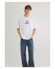 Mavi Baskılı Beyaz Tişört Loose Fit / Bol Rahat Kesim