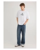 Mavi Baskılı Beyaz Tişört Loose Fit / Bol Rahat Kesim