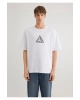 Mavi Baskılı Beyaz Tişört Loose Fit / Bol Rahat Kesim
