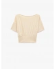 Koton Kısa Kollu Viskon Karışımlı Kayık Yaka Crop Tişört