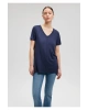 Mavi V Yaka Lacivert Basic Viskoz Tişört Loose Fit / Bol Rahat Kesim