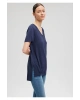 Mavi V Yaka Lacivert Basic Viskoz Tişört Loose Fit / Bol Rahat Kesim