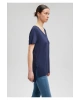 Mavi V Yaka Lacivert Basic Viskoz Tişört Loose Fit / Bol Rahat Kesim