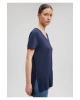 Mavi V Yaka Lacivert Basic Viskoz Tişört Loose Fit / Bol Rahat Kesim