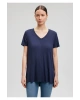 Mavi V Yaka Lacivert Basic Viskoz Tişört Loose Fit / Bol Rahat Kesim