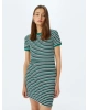 Bisiklet Yaka Kısa Kollu Fitilli Mini Bodycon Elbise