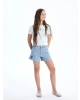 LCW Kids Indigo Çizgili Kız Çocuk Jean Şort
